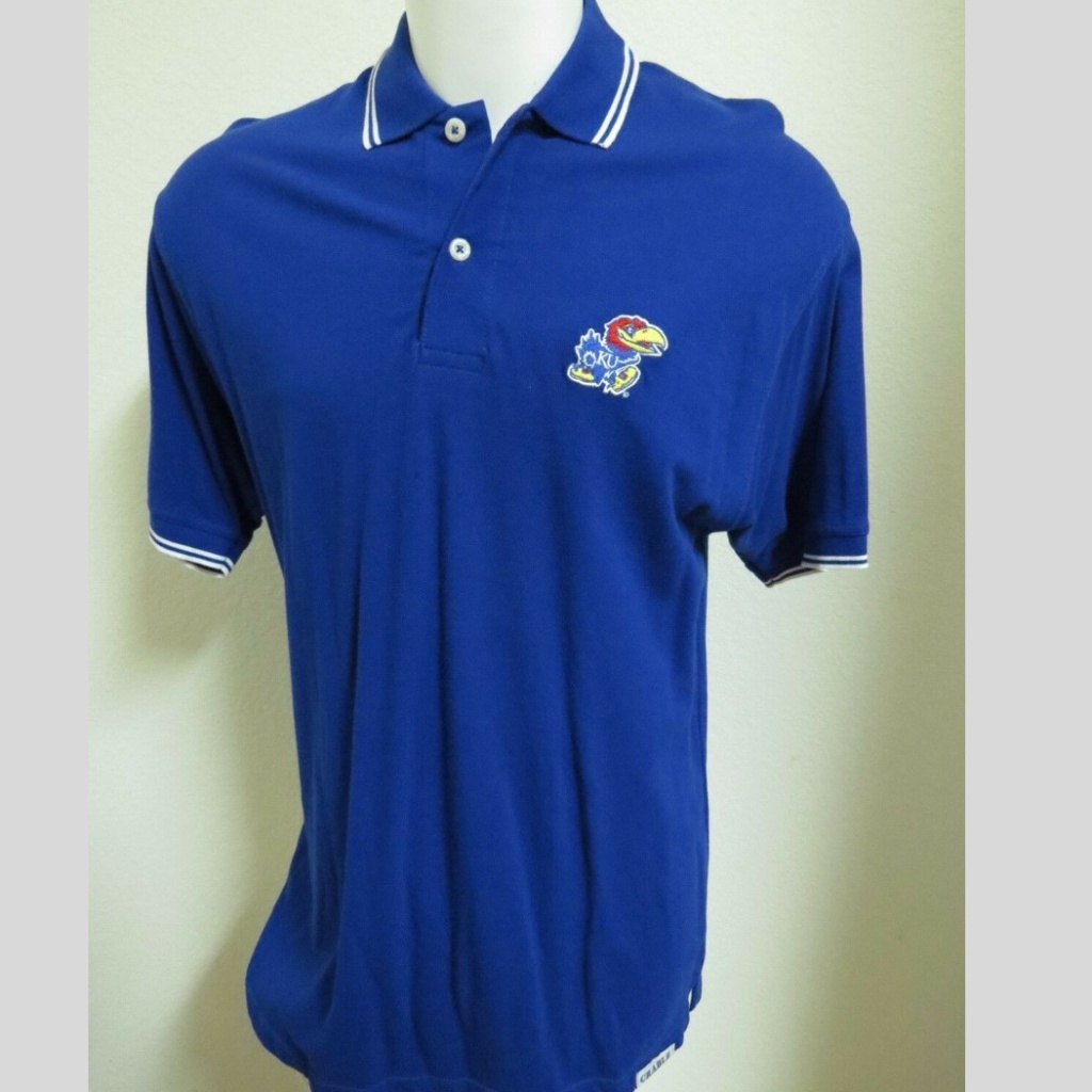 Sz M Blue Kansas Jayhawks Mens Cotton #73c Golf Polo Shirt